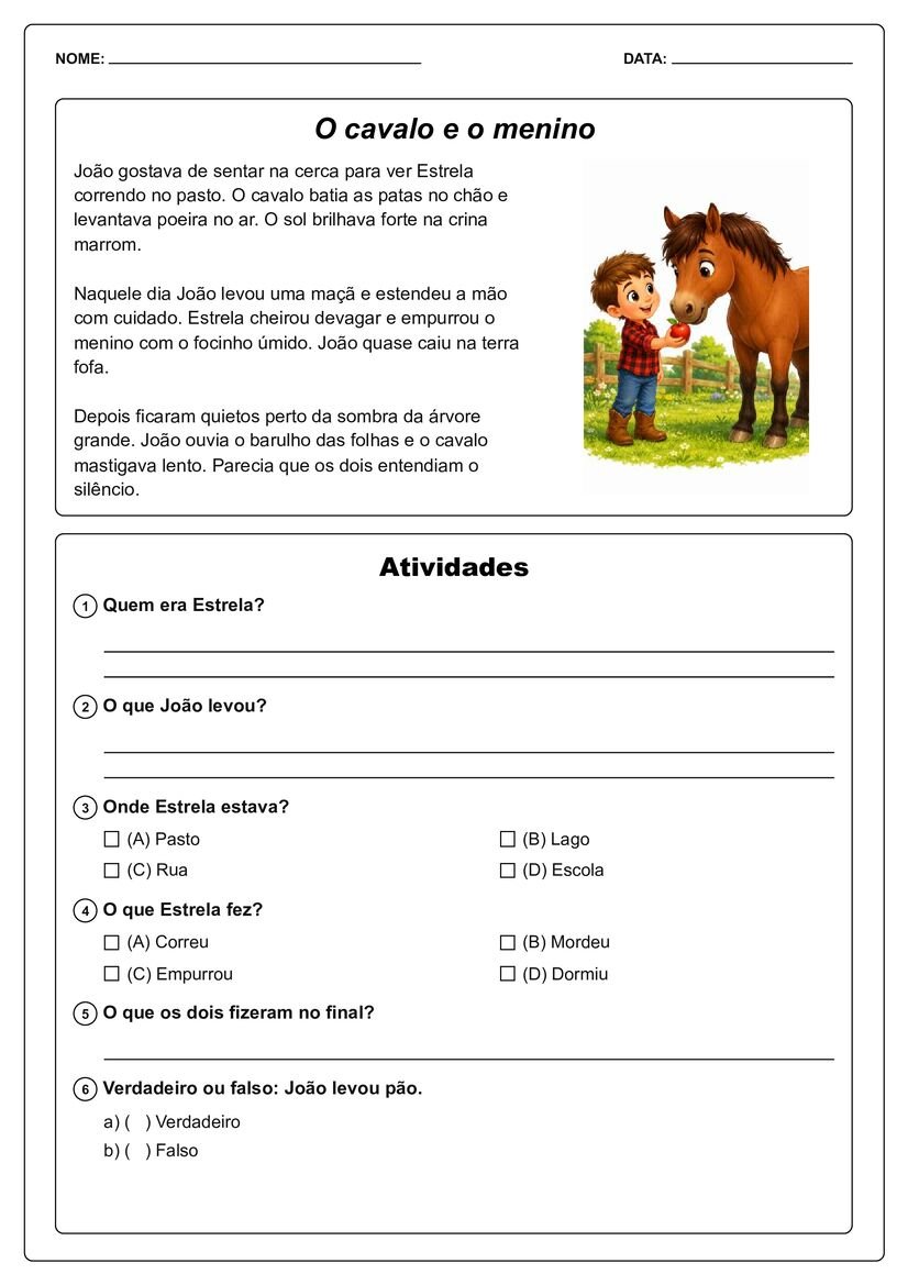 Pequenos textos ilustrados com interpretação imagem educativa página 19